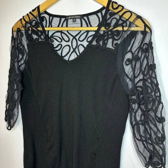 Leo & Ugo Paris France Black Lace Blouse Women's 3 8/10 or Medium - Picture 2 of 5